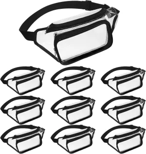 10 Pcs Clear Fanny Packs, Waterproof Clear Waist Bag Transparent Stadium Approved Purse Cute Adjustable Belt Bag Portable Waist Pack for Men Women Sports Travel Beach Concerts Events (Black)