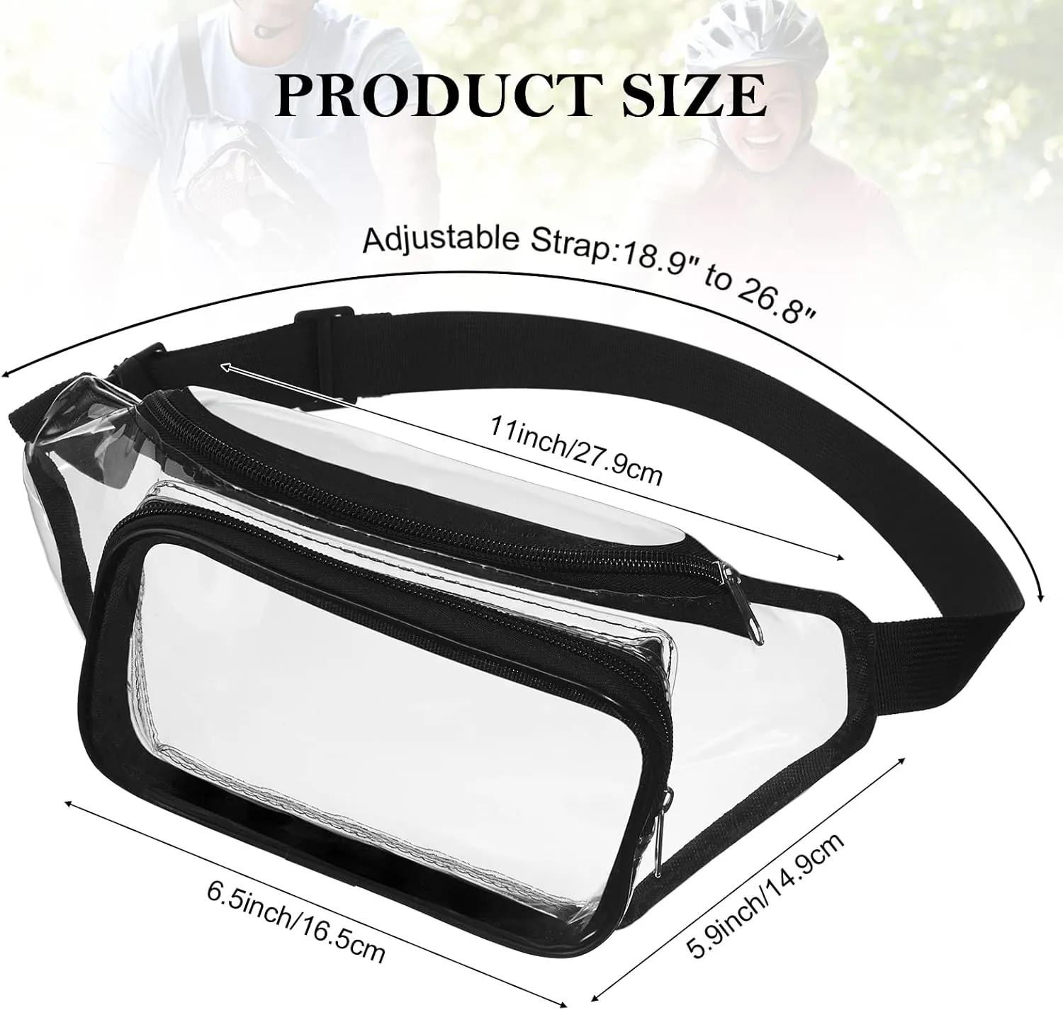 10 Pcs Clear Fanny Packs, Waterproof Clear Waist Bag Transparent Stadium Approved Purse Cute Adjustable Belt Bag Portable Waist Pack for Men Women Sports Travel Beach Concerts Events (Black)