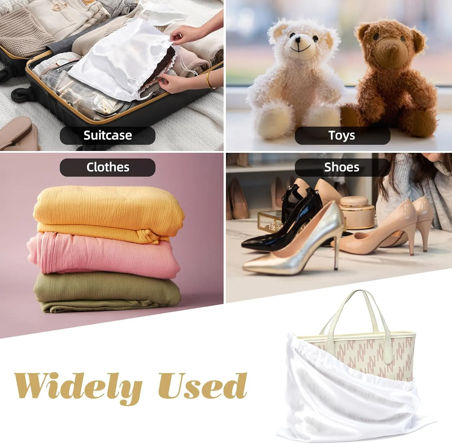12 Pack Dust Bags for Handbags Travel Storage Pouch Silk Cloth Bag With Drawstring Large Storage Pouch for Handbag Purse Shoes Boots