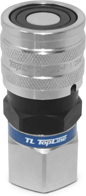 1/2" Body with 3/4" SAE O-Ring BOSS thread | Flat Face Hydraulic Quick Connect Coupler | Skid Steer Bobcat Attachment | ISO 16028 Heavy-Duty Coupling with Dust Cap | Model TL22-F