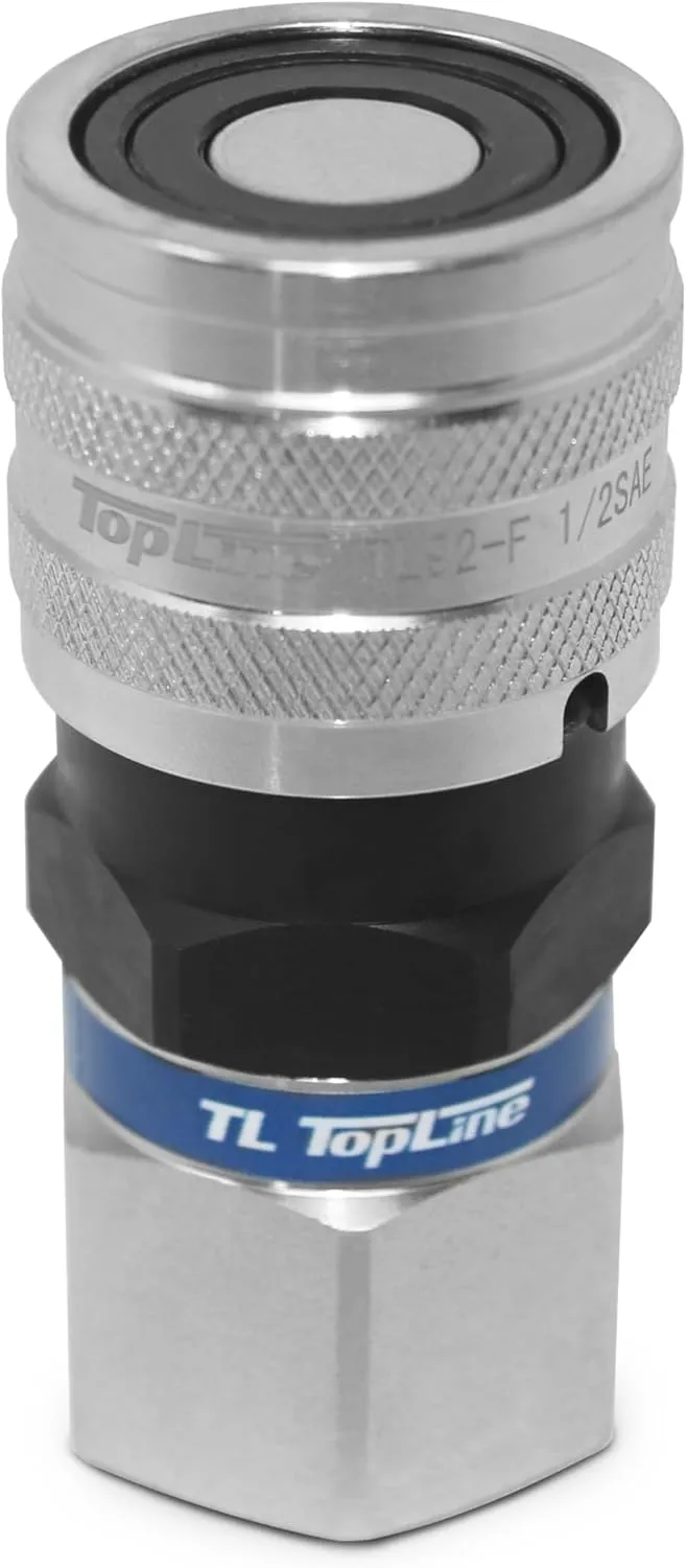 1/2" Body with 3/4" SAE O-Ring BOSS thread | Flat Face Hydraulic Quick Connect Coupler | Skid Steer Bobcat Attachment | ISO 16028 Heavy-Duty Coupling with Dust Cap | Model TL22-F