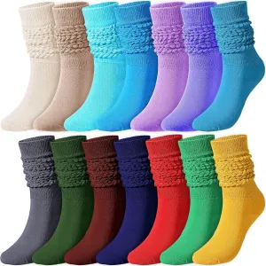 14 Pairs Scrunch Socks for Women Colorful Slouchy Neon 80s Style Extra Long Soft Elastic Boot Socks, Size 9-11