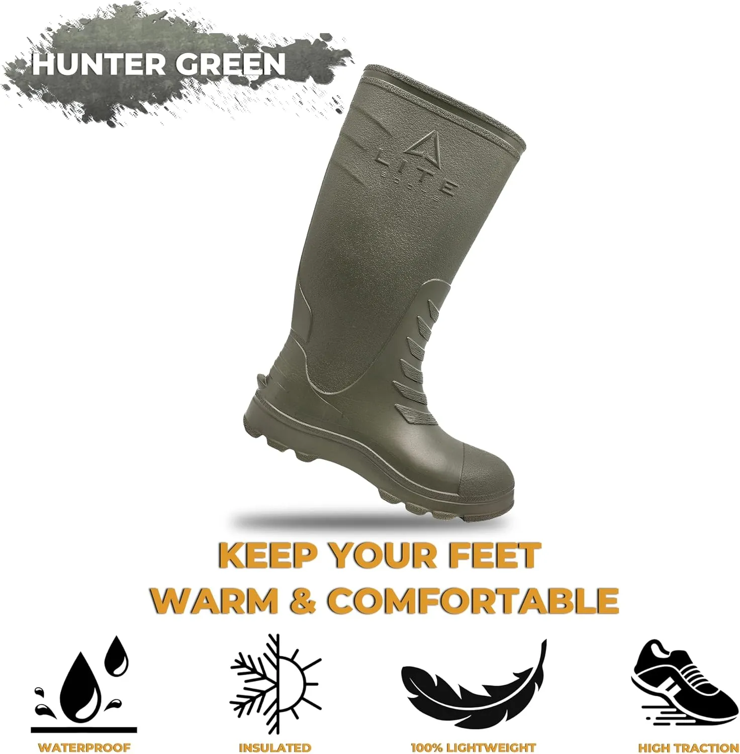 16” Classic Men’s Boots, Lightweight, Waterproof, Hunting, Fishing, Rain, Chore Boot