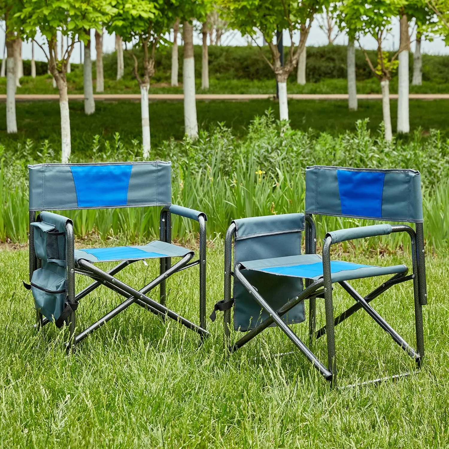2-Piece Padded Outdoor Folding Chair with Storage Pockets, Lightweight Directors Chair for Indoor, Outdoor Camping, Picnics and Fishing (2)