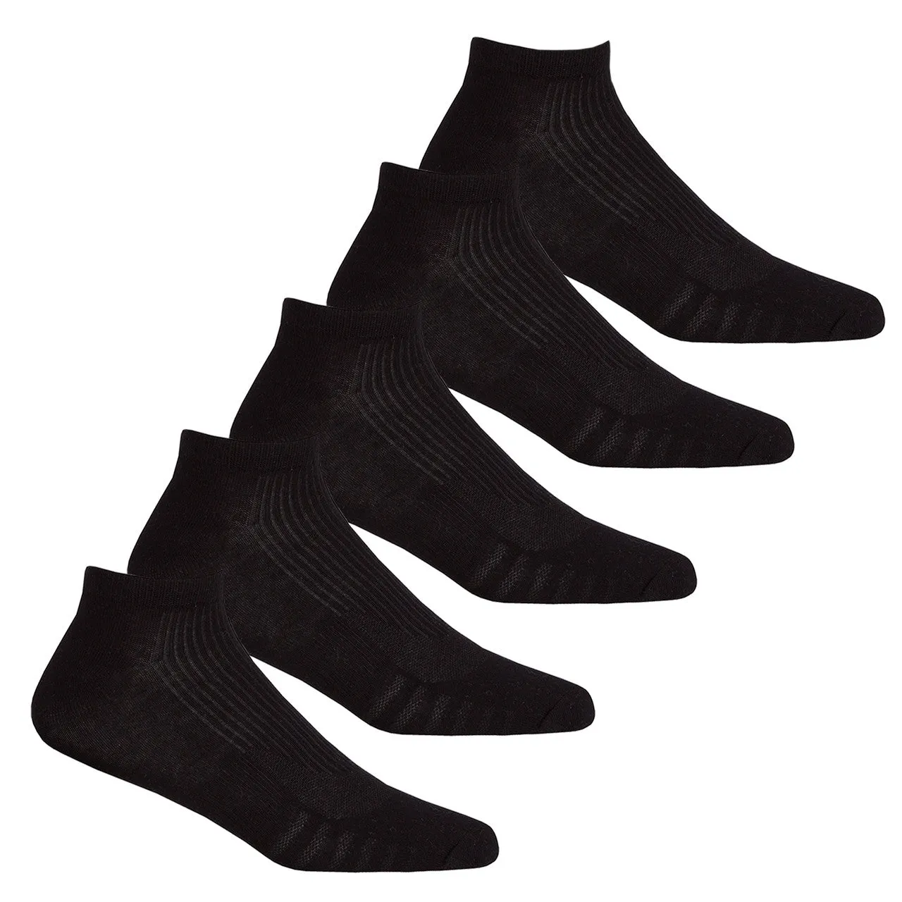 5 Pairs Mens Sports Trainer Liner Insert Low Cut Socks Black