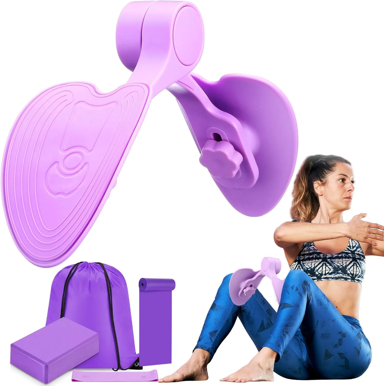 5 Pcs Thigh Master Exerciser Kits for Women Pelvic Floor Exercise Devices with Resistance Band and Yoga Block Storage Backpack Inner Thigh Exerciser for Arm Leg Toner Hip Workout Home Gym