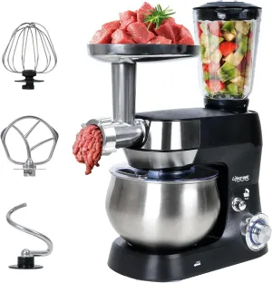 6-in-1 Multifunctional Stand Mixer, 5.3Qt 660W, 6-Speed Tilt-head, Electric Kitchen Mixer with Stainless Steel Bowl,Meat Grinder, Juice Blender (Black)