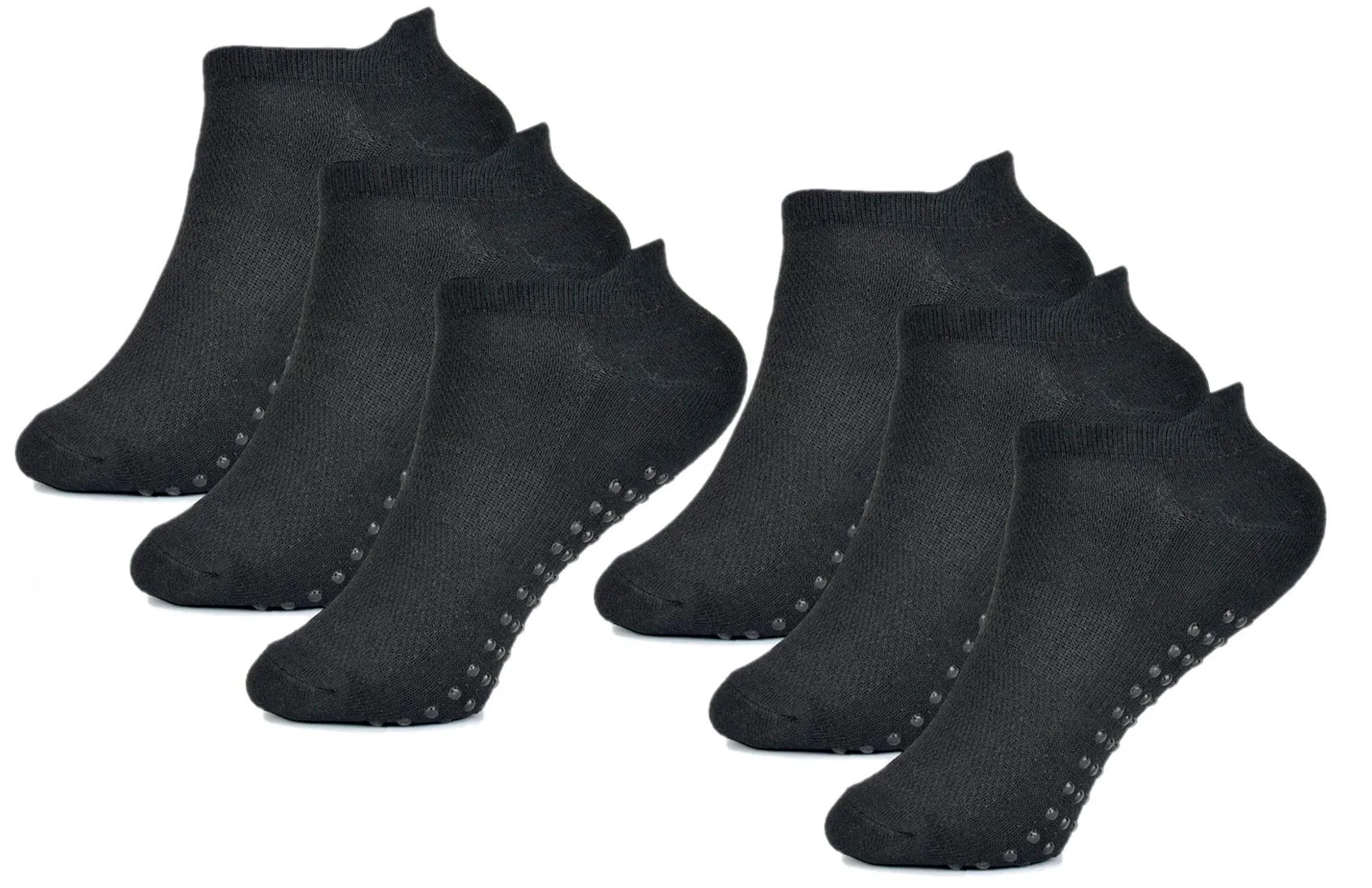 6 Pairs Girls' Cotton-Rich Black Trainer Socks with Sole Grippers (9-12)