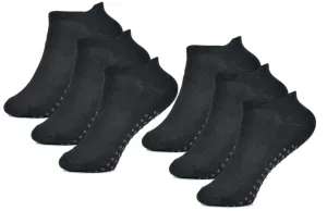 6 Pairs Girls' Cotton-Rich Black Trainer Socks with Sole Grippers (9-12)