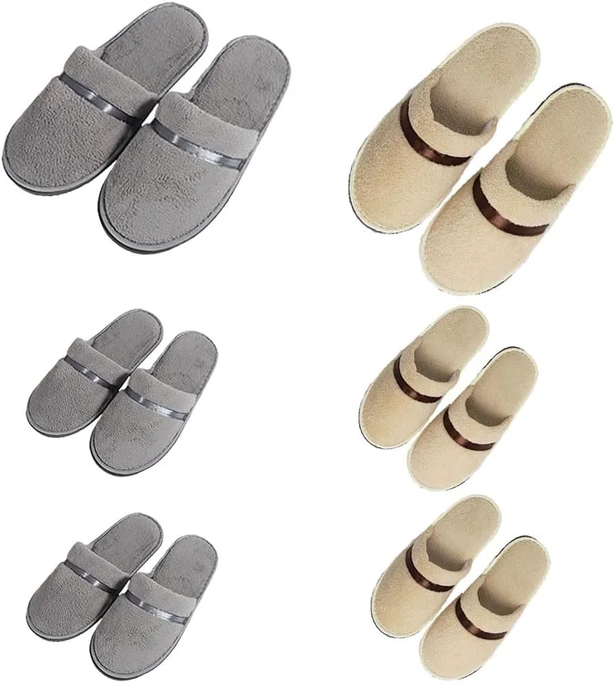6 Pairs Spa Slippers, Closed Toe House Slipper for Guest Non Slip Disposable Indoor Slippers, Washable Reusable, Bulk Slipper Pack for Indoor,Spa, Wedding, Travel, Party
