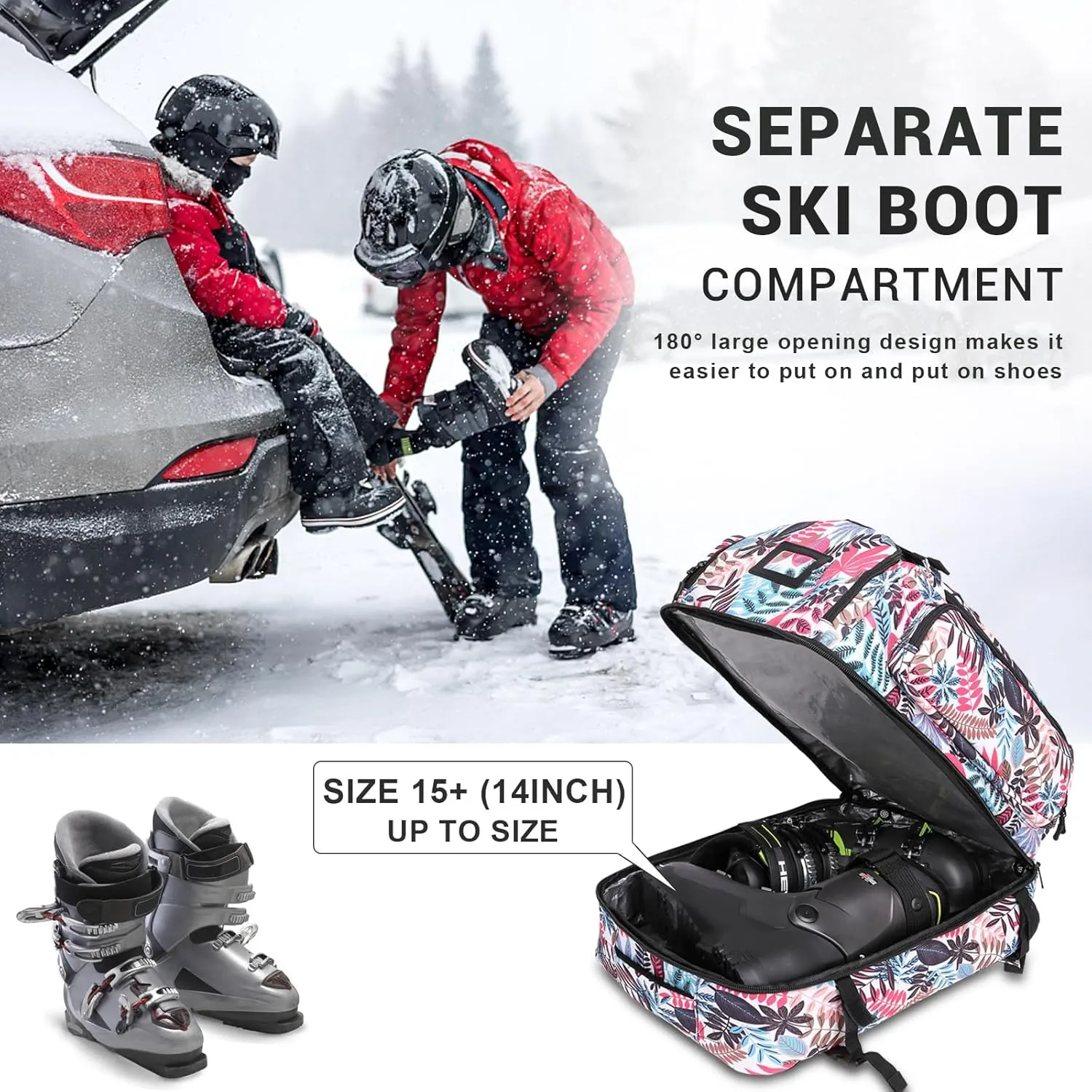 60L Waterproof Ski Boot Backpack - Travel Pack for Snowboard Boots, Skis, Helmet, Goggles, Gloves - Men,Women,Youth
