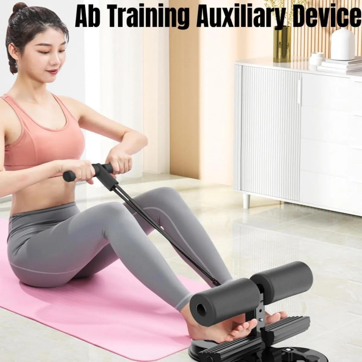Ab Training Auxiliary Device, Portable Sit Up Bar Floor Abs Master Assistant Device, Double Suction Cups Multi-functional Adjustable Ab Trainer Equipment
