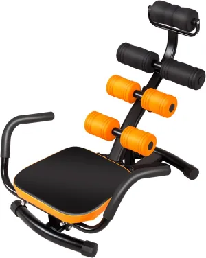 Ab Workout Machine, Height Adjustable Ab Rocker Trainer w/Ergonomic Curved Back, Cushioned Seat, Strong Spring Boost for Core Strength Training, Compact Sit Up Machine for Home Gym