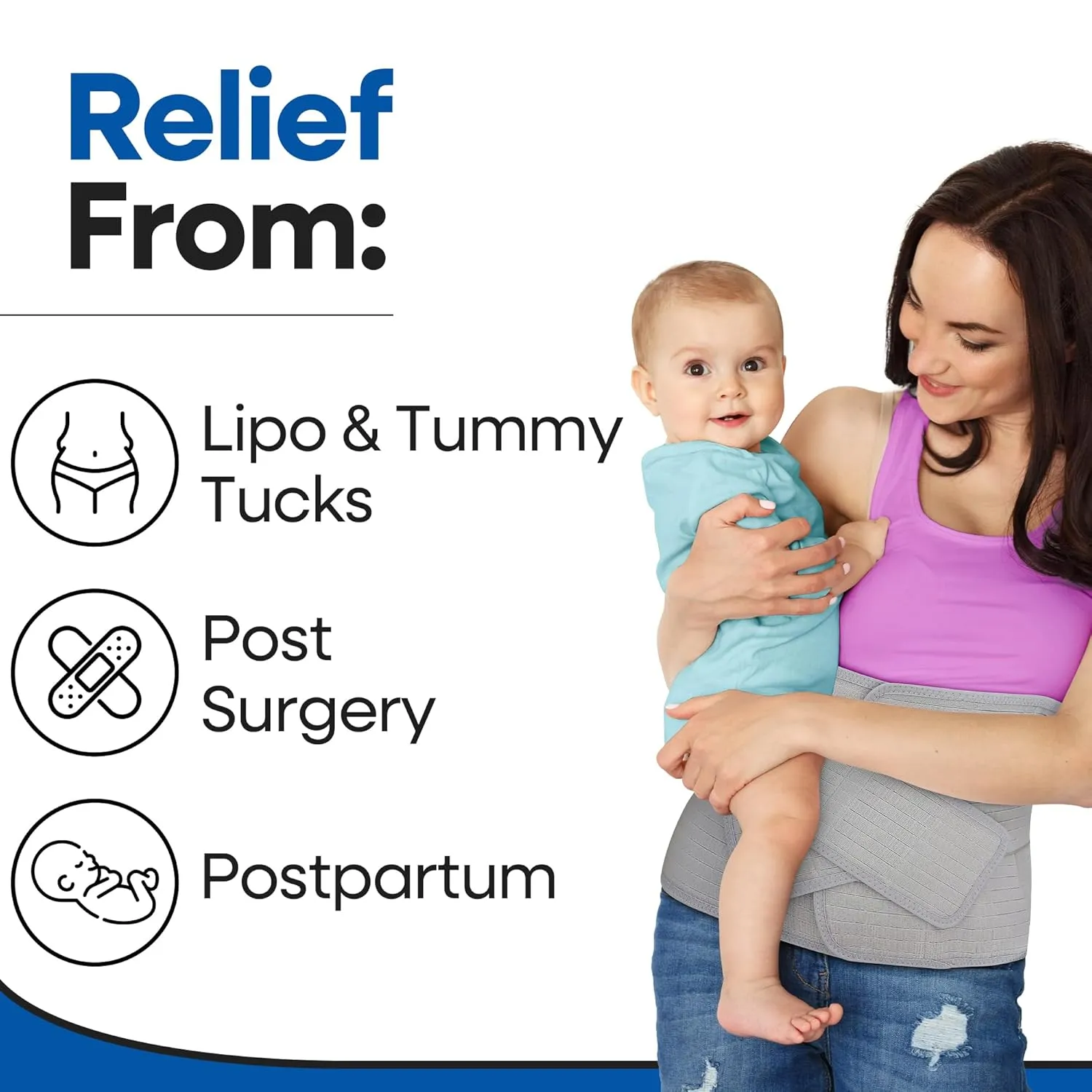 Abdominal Binder Post Surgery Tummy Tuck - Postpartum Belly Band Wrap | Post C Section Belly Binder Recovery | Stomach Compression Hernia Belt For Men or Women After Pregnancy, Hysterectomy S/M