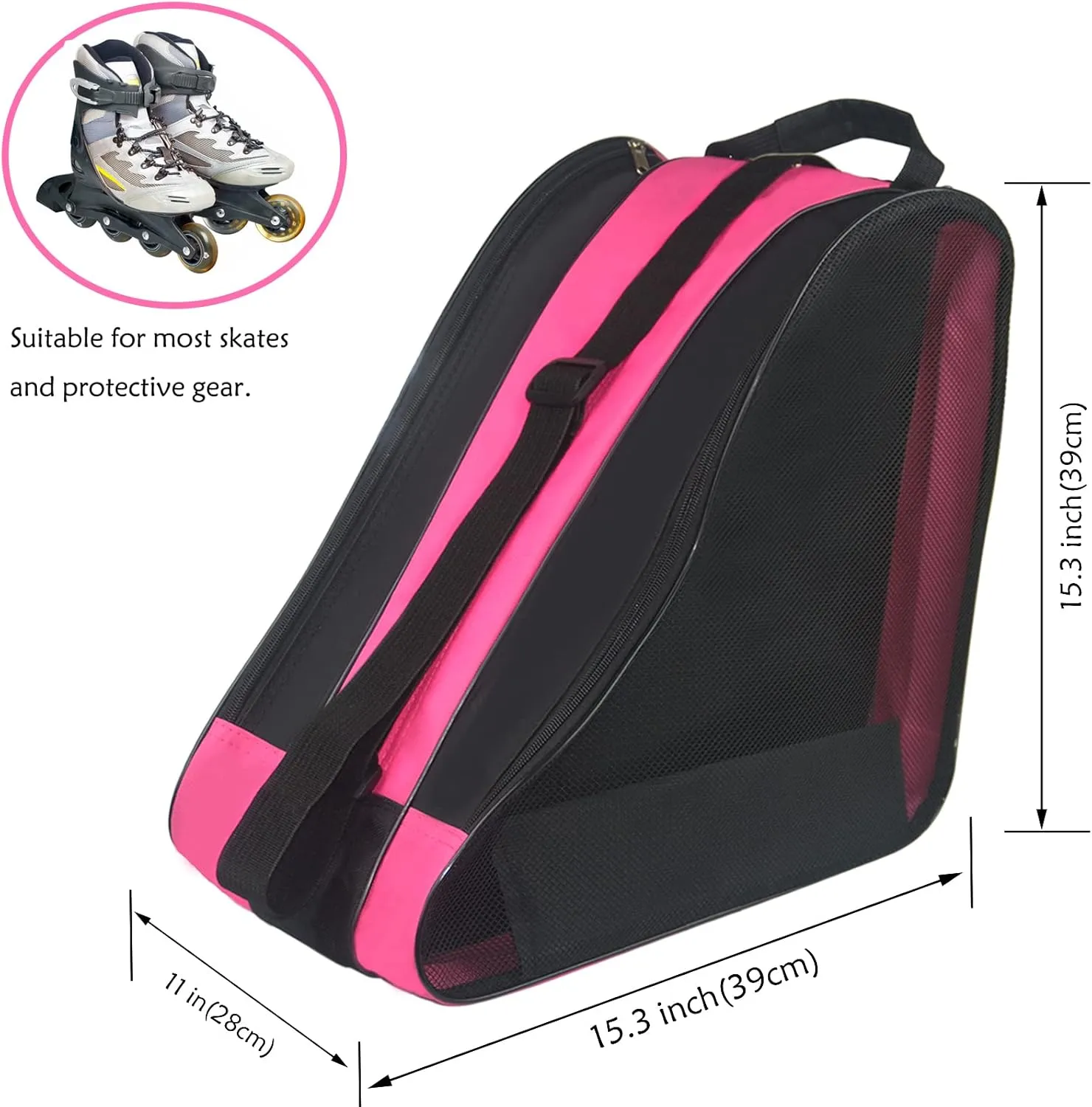 Adjustable Shoulder Strap Skate Bag - Large Capacity, Breathable, Fits Quad, Inline, Ice & Roller Skates and Accessories