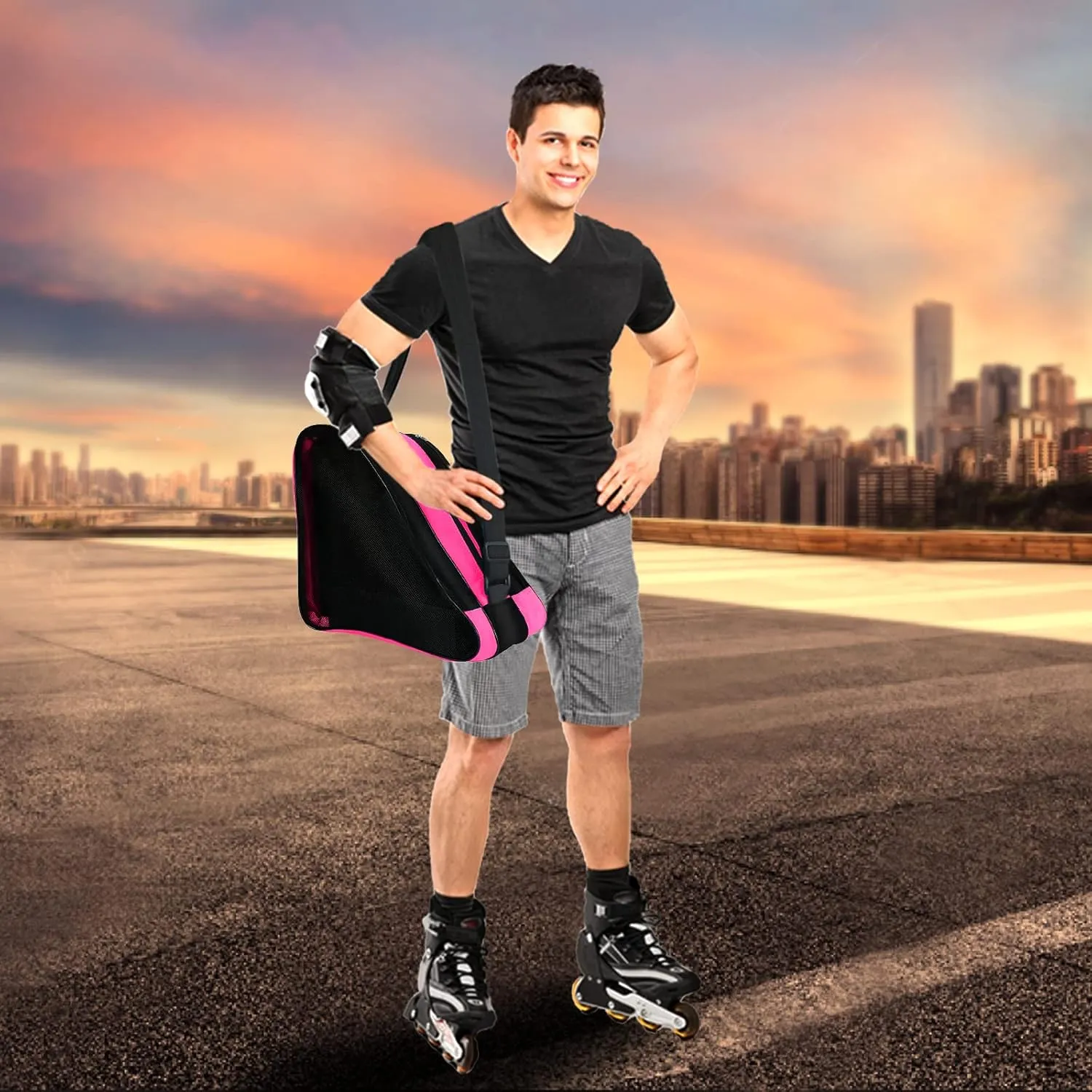 Adjustable Shoulder Strap Skate Bag - Large Capacity, Breathable, Fits Quad, Inline, Ice & Roller Skates and Accessories