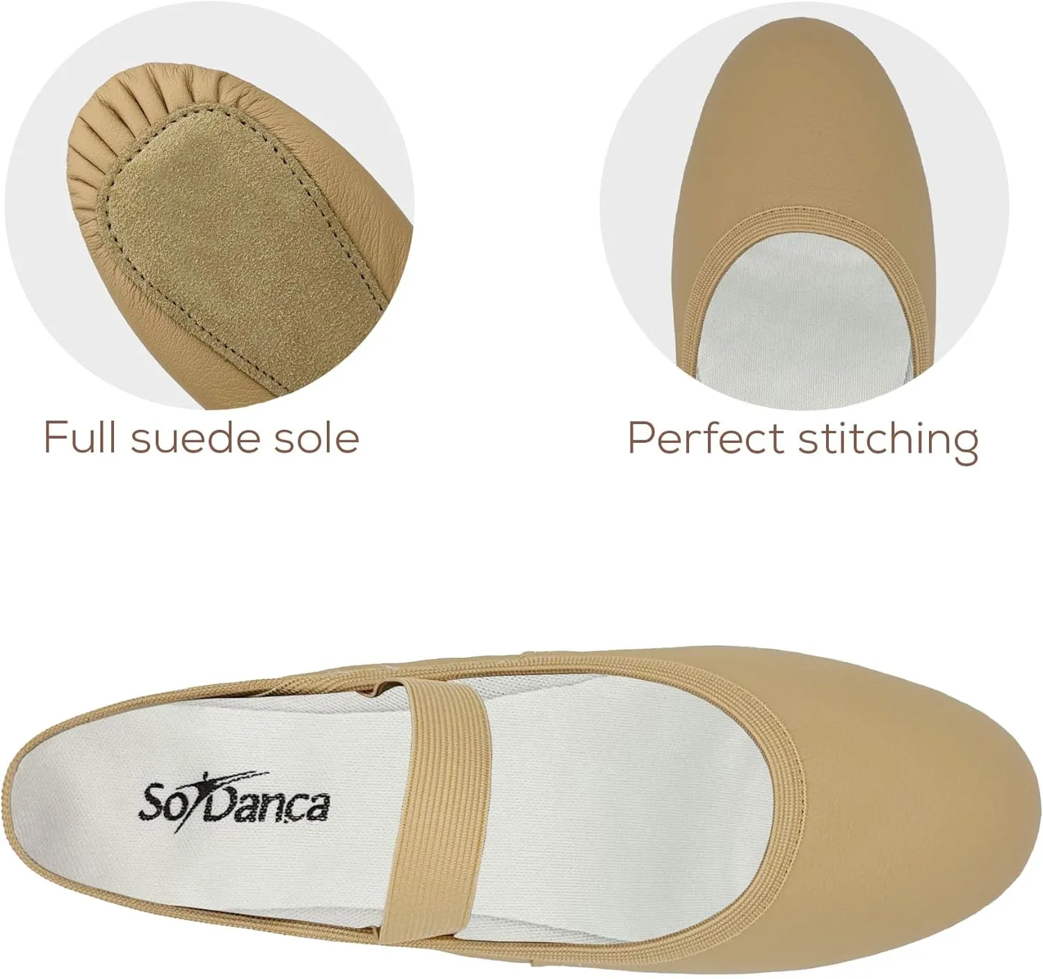 Adult Leather Ballet Shoes, Elastic Casing, Full Sole Slipper, Brittany - SD69L