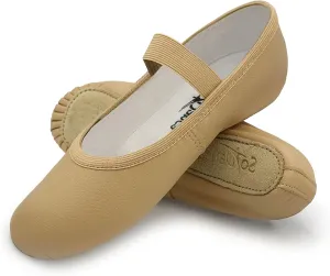 Adult Leather Ballet Shoes, Elastic Casing, Full Sole Slipper, Brittany - SD69L