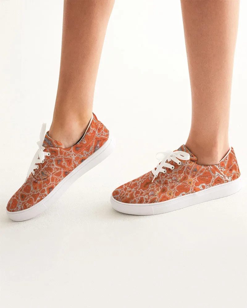 Agatized Ruby Red Gembone Women's Lace Up Canvas Shoe