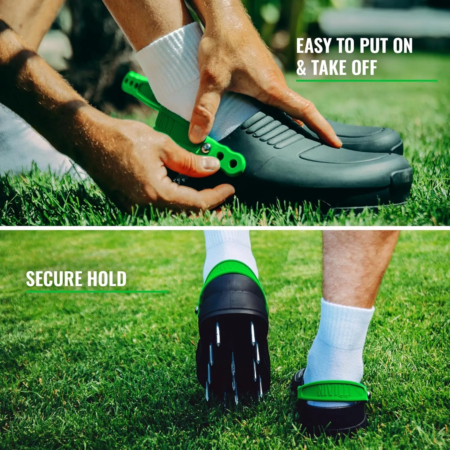 AIR - Nail Spike Shoe Clog for Easy Aerification and de-Aeration of The Lawn. (Big 9/12 US) Green