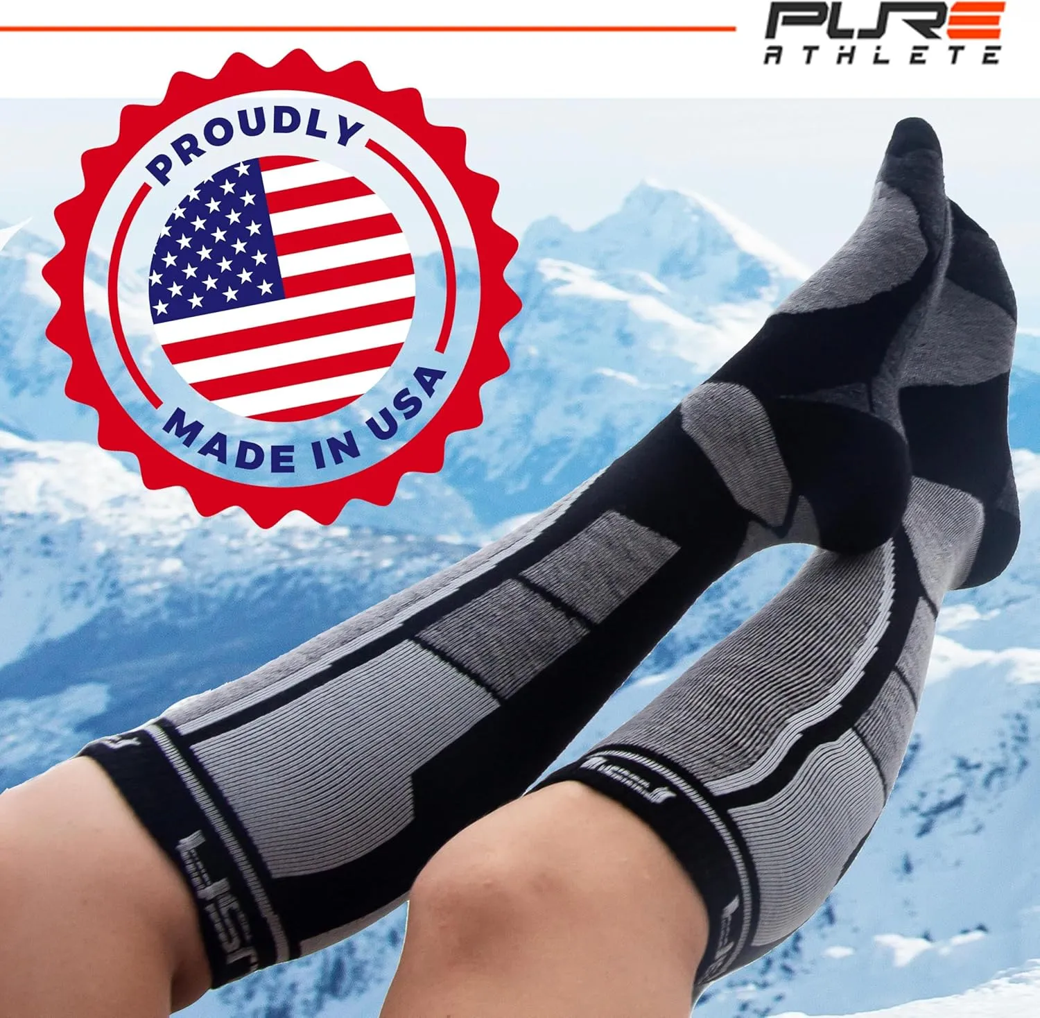 Alpaca Wool Ski Socks - Made in USA, Winter Weather Lightweight Skiing and Hunting Socks for Men and Women