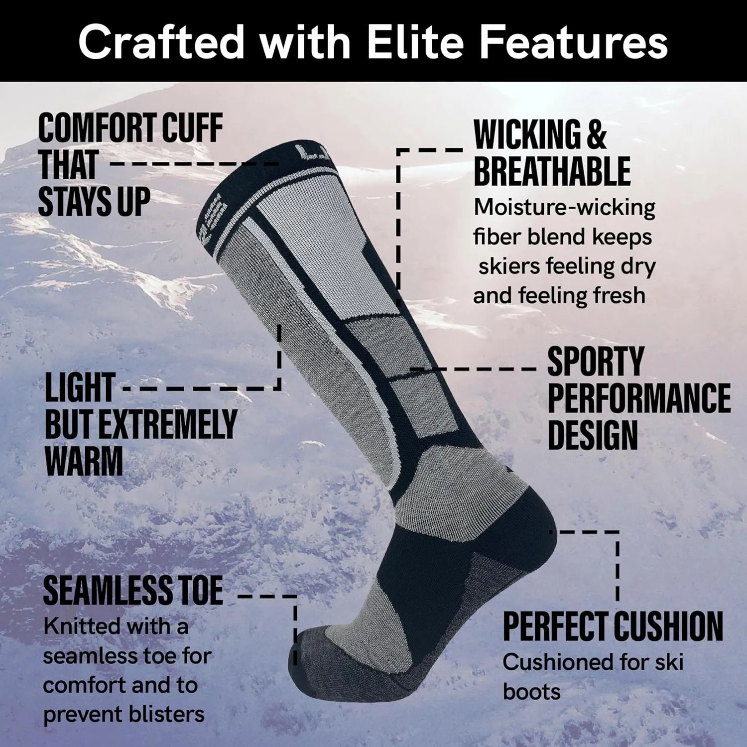 Alpaca Wool Ski Socks - Made in USA, Winter Weather Lightweight Skiing and Hunting Socks for Men and Women