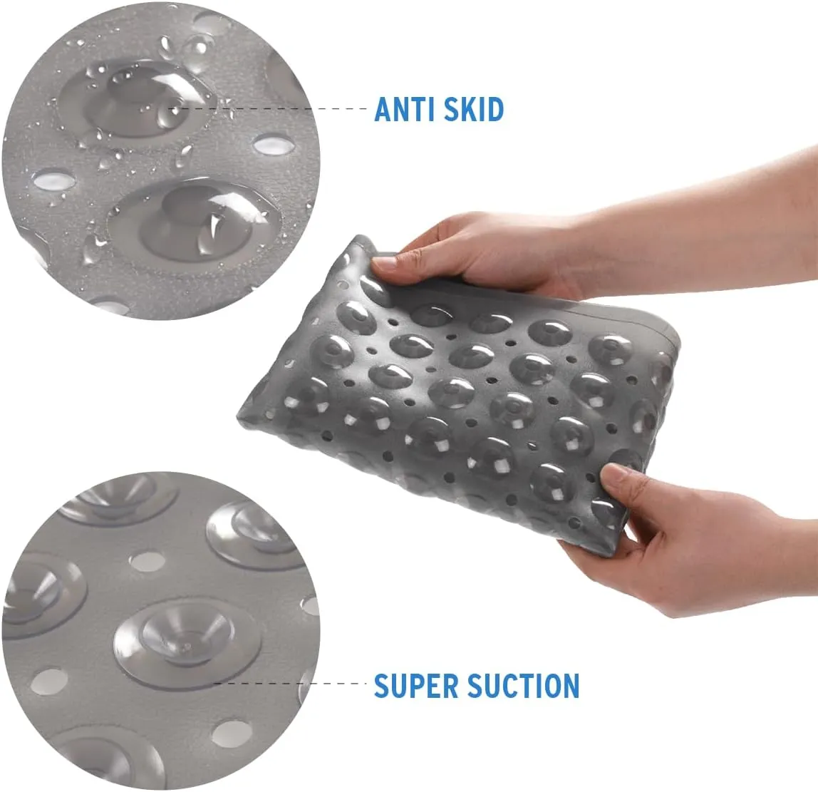 AmazerBath Bath Tub Mat, Medium Size 27.6 x 15 Inches Non-Slip Shower Mats with Suction Cups and Drain Holes, Bathtub Mats Bathroom Mats Machine Washable (Clear Gray)