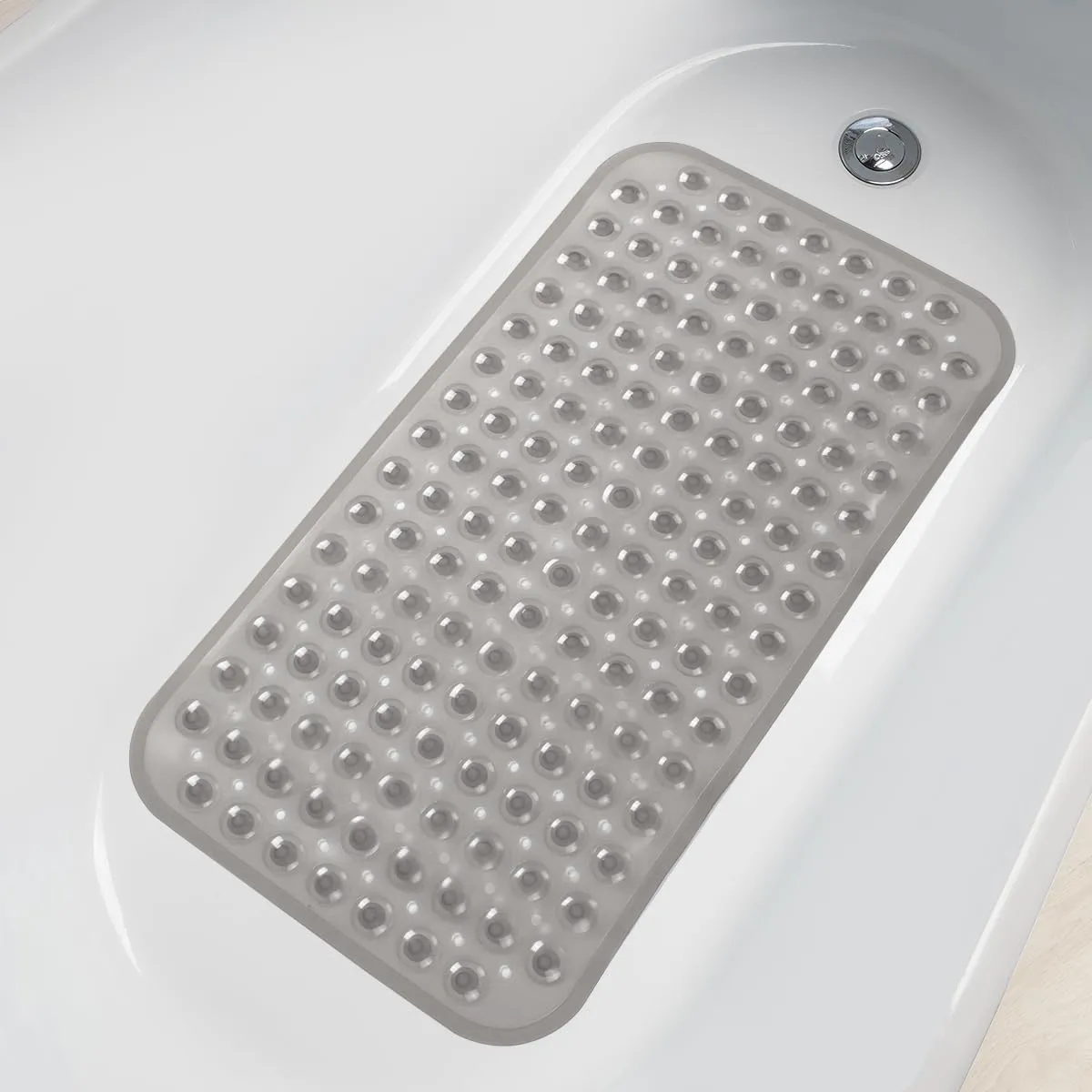 AmazerBath Bath Tub Mat, Medium Size 27.6 x 15 Inches Non-Slip Shower Mats with Suction Cups and Drain Holes, Bathtub Mats Bathroom Mats Machine Washable (Clear Gray)