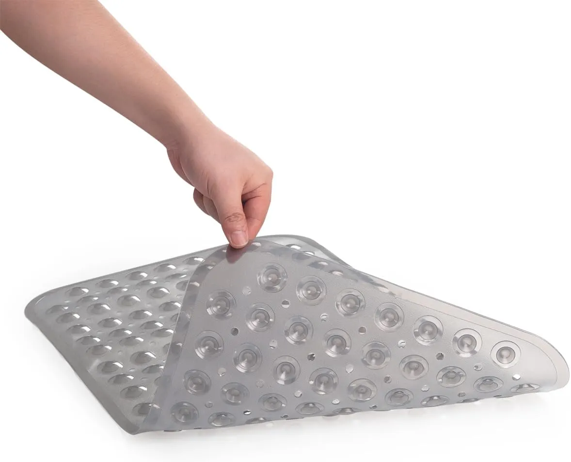 AmazerBath Bath Tub Mat, Medium Size 27.6 x 15 Inches Non-Slip Shower Mats with Suction Cups and Drain Holes, Bathtub Mats Bathroom Mats Machine Washable (Clear Gray)