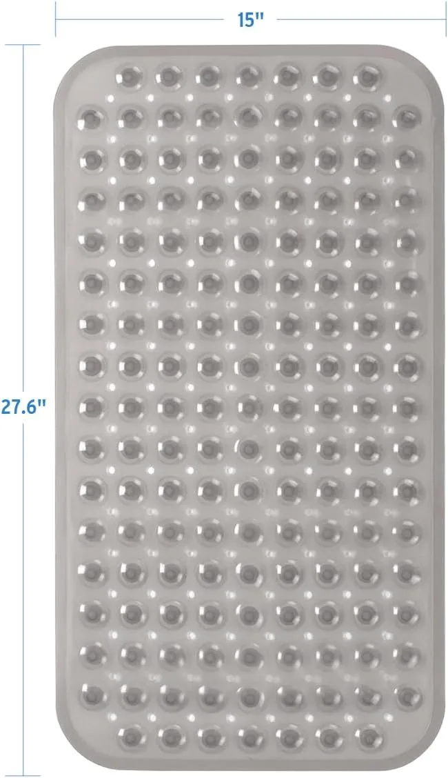 AmazerBath Bath Tub Mat, Medium Size 27.6 x 15 Inches Non-Slip Shower Mats with Suction Cups and Drain Holes, Bathtub Mats Bathroom Mats Machine Washable (Clear Gray)
