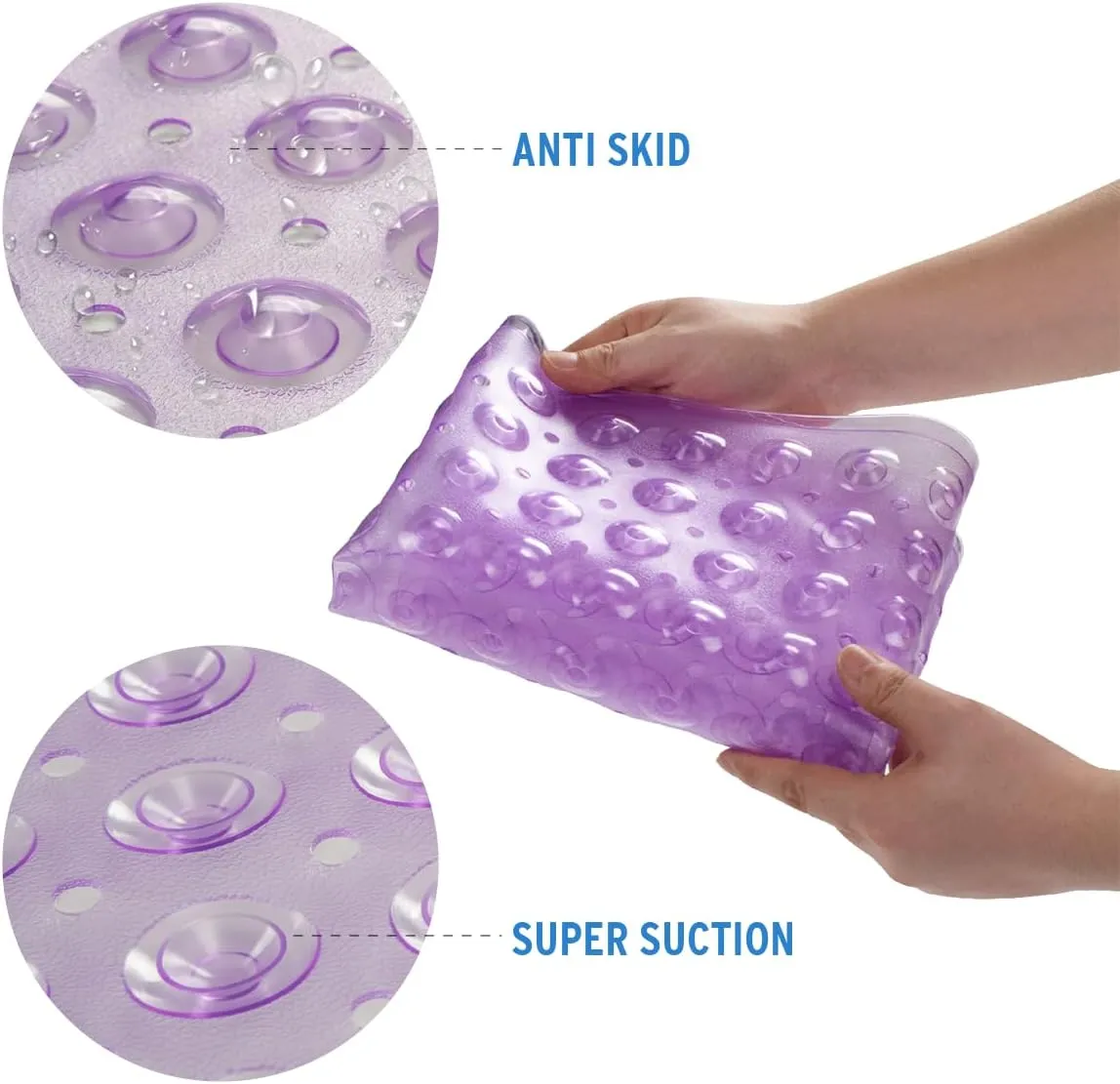 AmazerBath Bath Tub Mat, Medium Size 27.6 x 15 Inches Non-Slip Shower Mats with Suction Cups and Drain Holes, Bathtub Mats Bathroom Mats Machine Washable (Clear Purple)