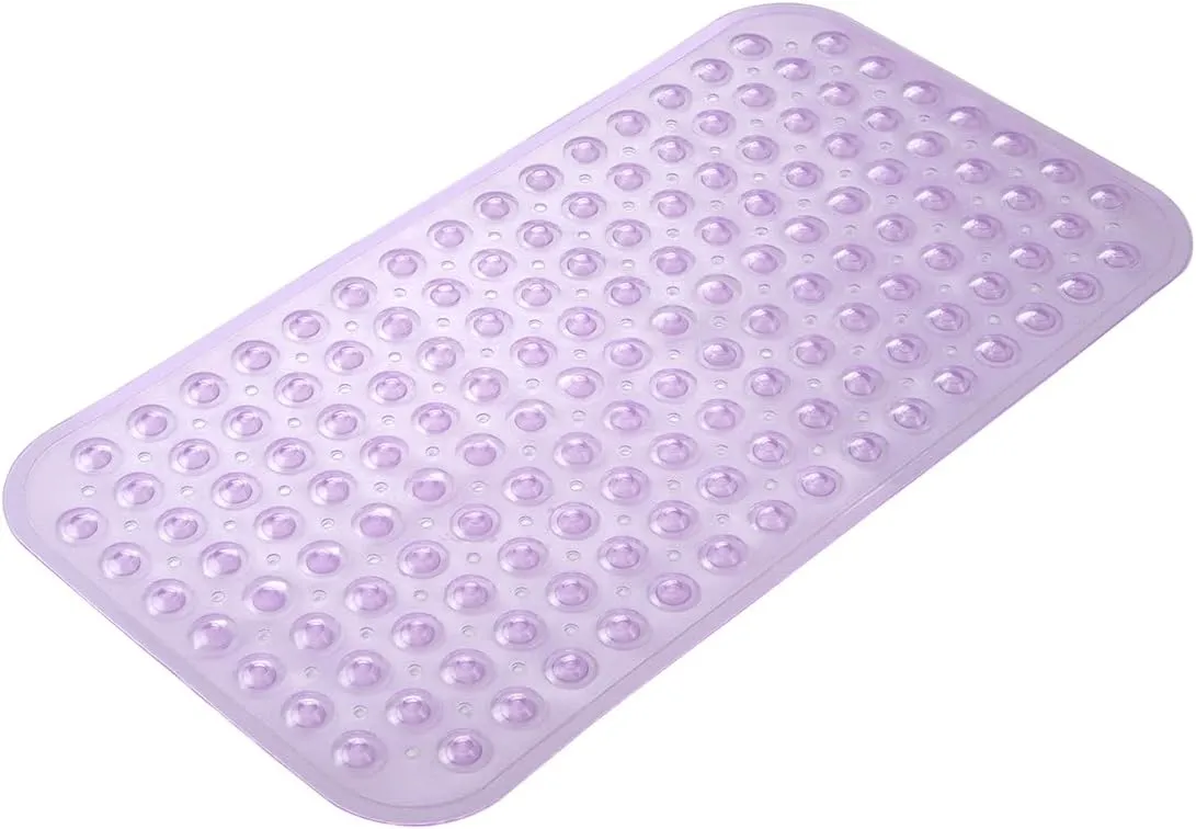 AmazerBath Bath Tub Mat, Medium Size 27.6 x 15 Inches Non-Slip Shower Mats with Suction Cups and Drain Holes, Bathtub Mats Bathroom Mats Machine Washable (Clear Purple)