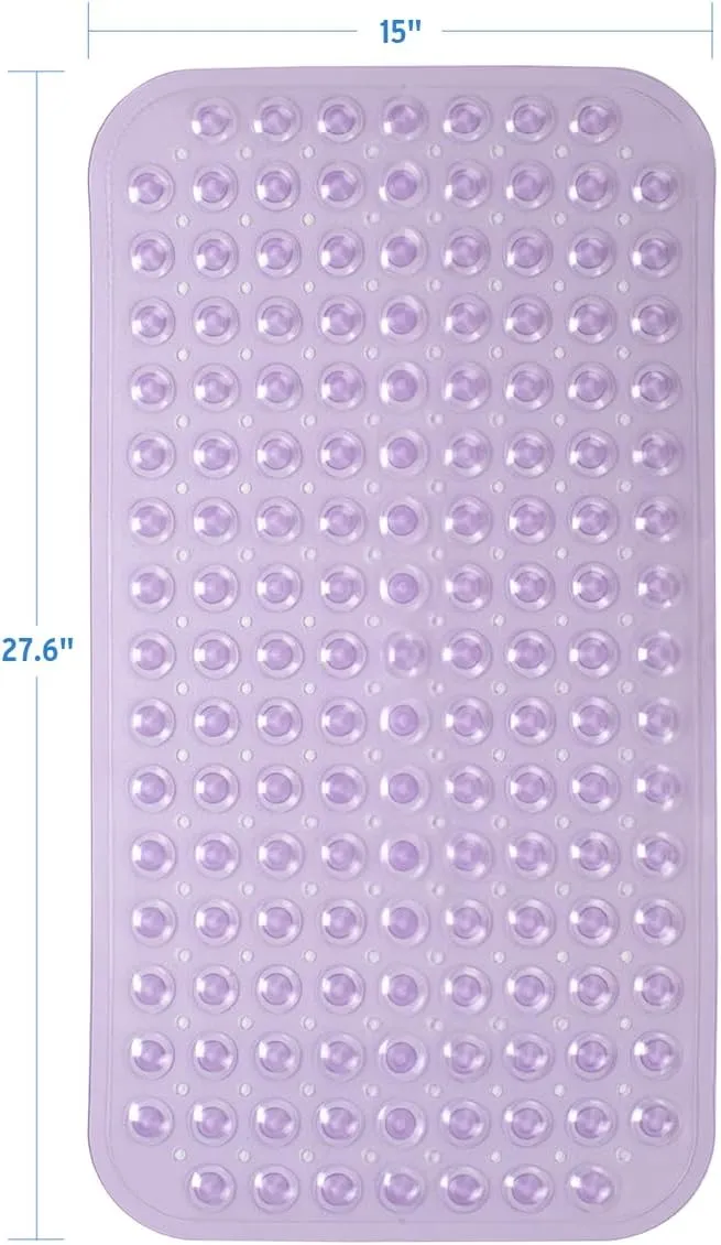 AmazerBath Bath Tub Mat, Medium Size 27.6 x 15 Inches Non-Slip Shower Mats with Suction Cups and Drain Holes, Bathtub Mats Bathroom Mats Machine Washable (Clear Purple)