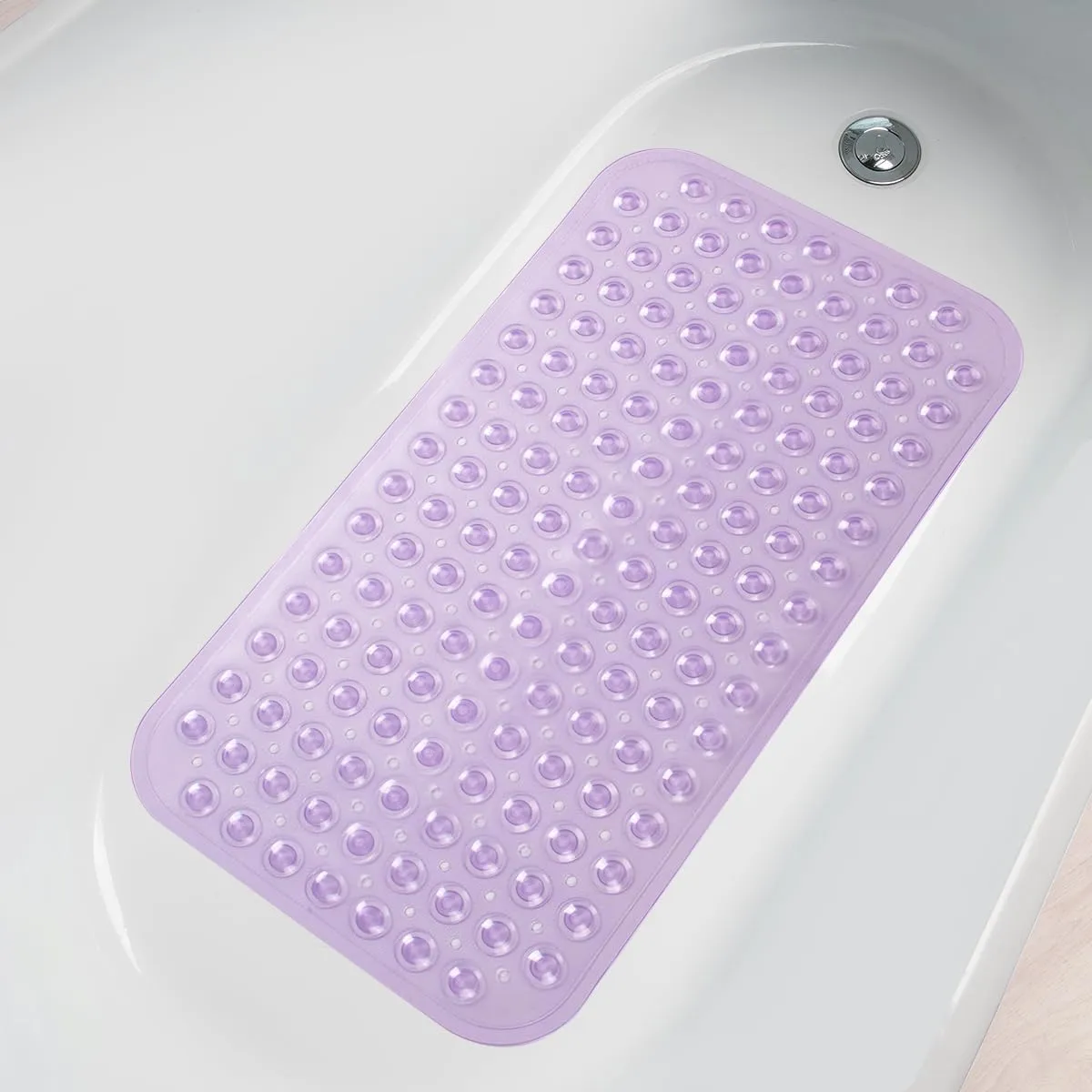 AmazerBath Bath Tub Mat, Medium Size 27.6 x 15 Inches Non-Slip Shower Mats with Suction Cups and Drain Holes, Bathtub Mats Bathroom Mats Machine Washable (Clear Purple)