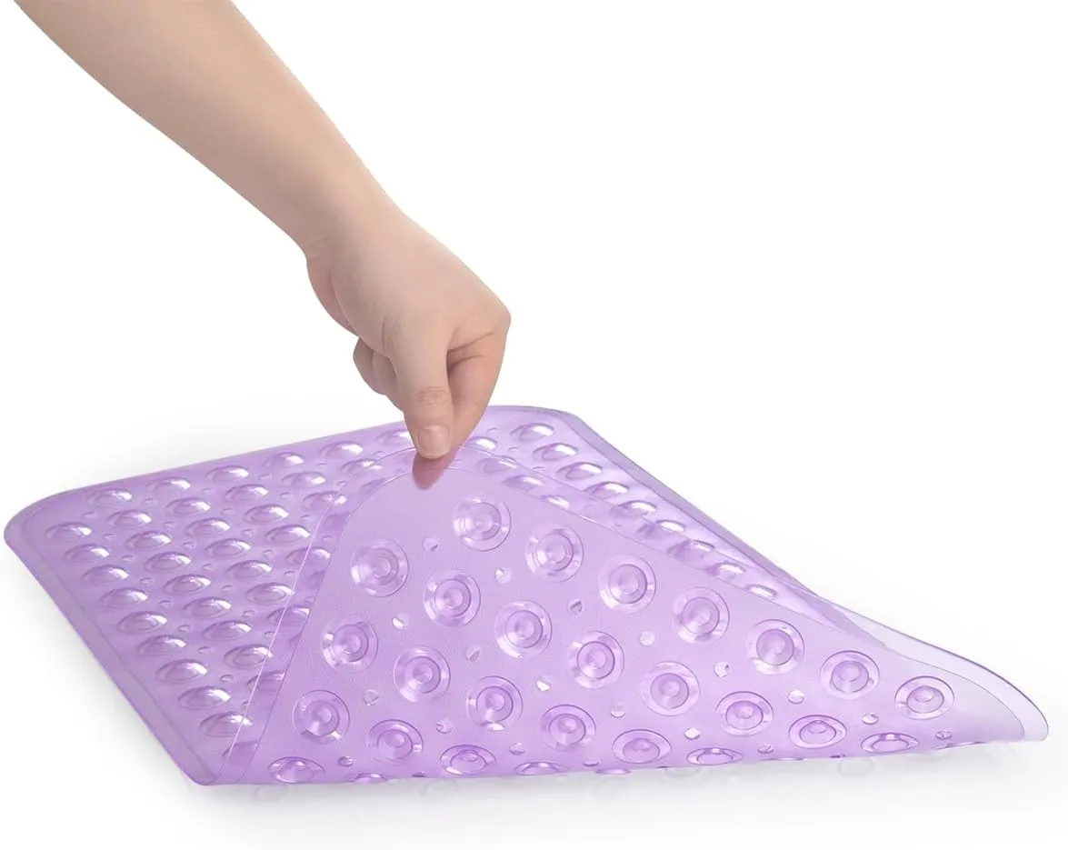 AmazerBath Bath Tub Mat, Medium Size 27.6 x 15 Inches Non-Slip Shower Mats with Suction Cups and Drain Holes, Bathtub Mats Bathroom Mats Machine Washable (Clear Purple)