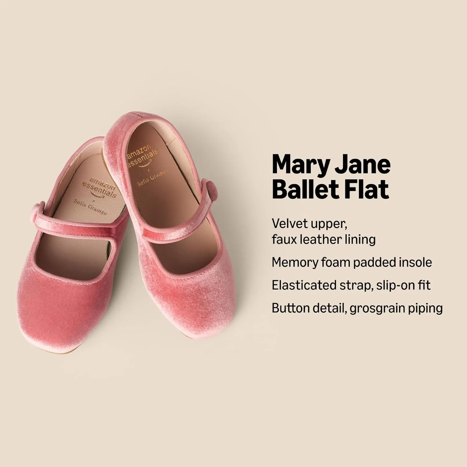 Amazon Essentials x Sofia Grainge Toddler Girls' Mary Jane Ballet Flat Shoes