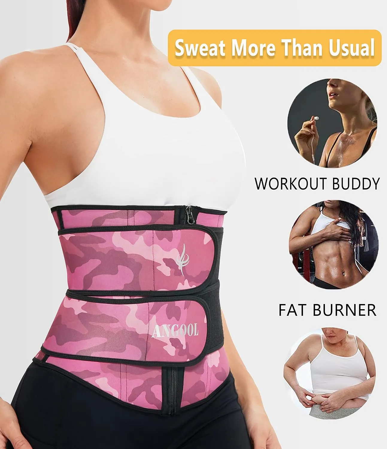 ANGOOL Neopren Waist Trainer for Women,Workout Plus Size Trimmer Belt Sauna Sweat Corset Cincher with Zipper