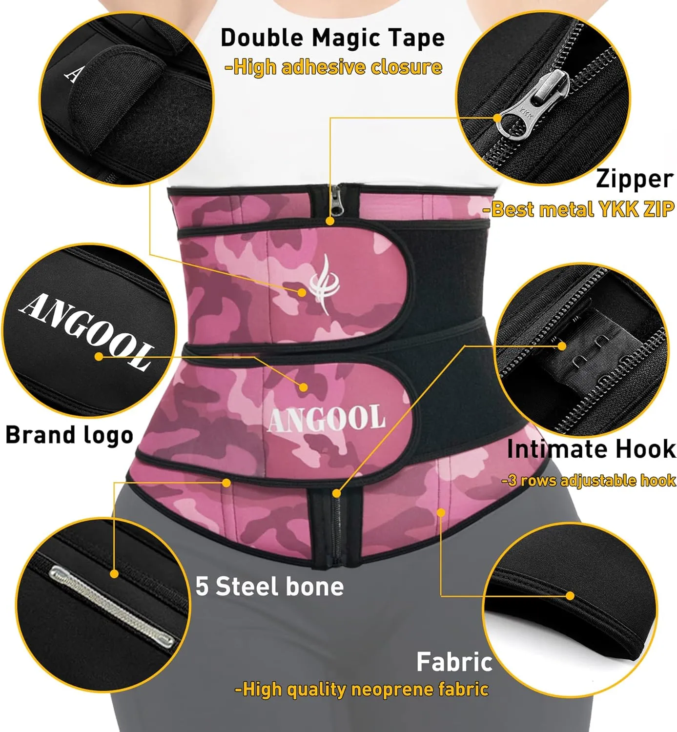 ANGOOL Neopren Waist Trainer for Women,Workout Plus Size Trimmer Belt Sauna Sweat Corset Cincher with Zipper