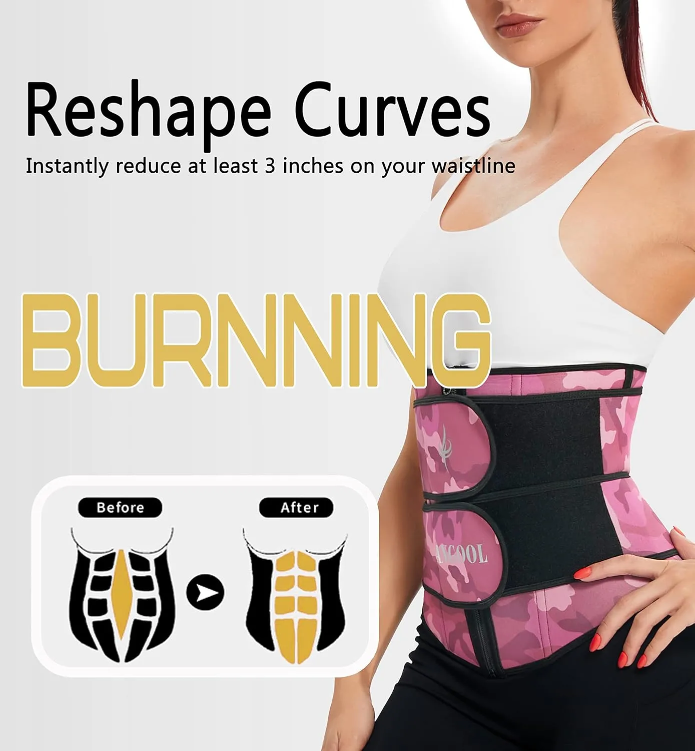 ANGOOL Neopren Waist Trainer for Women,Workout Plus Size Trimmer Belt Sauna Sweat Corset Cincher with Zipper
