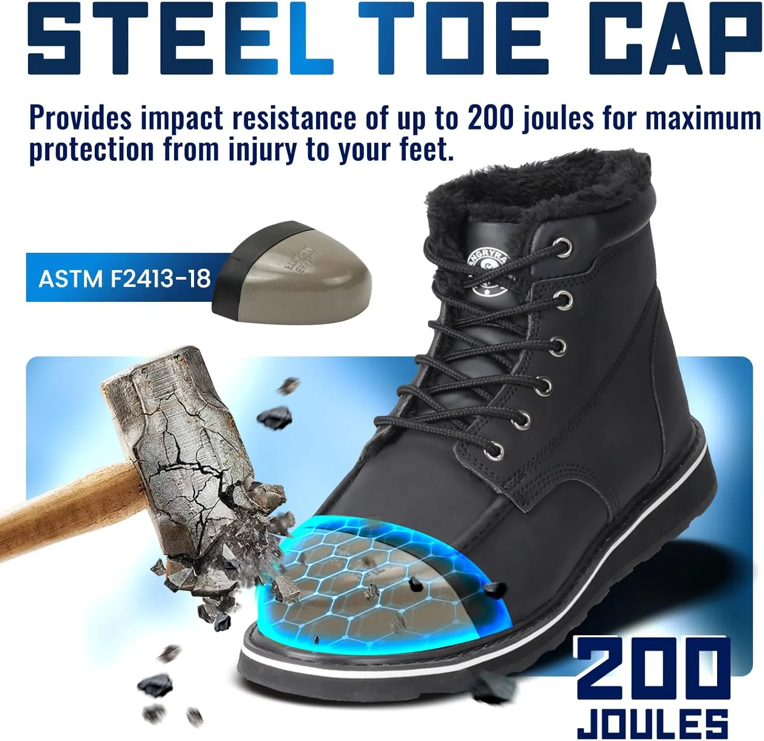 ANGRYRAM Winter Steel Toe Boots for Men Moc Toe Waterproof Work Boots Men's Comfortable Steel Toe Wedge Safety Boots Lightweight Indestructable Construction Boots