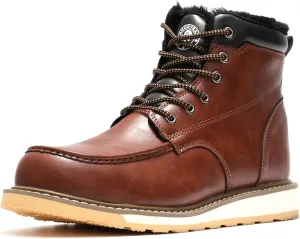 ANGRYRAM Winter Steel Toe Boots for Men Moc Toe Waterproof Work Boots Men's Comfortable Steel Toe Wedge Safety Boots Lightweight Indestructable Construction Boots