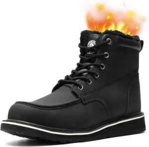 ANGRYRAM Winter Steel Toe Boots for Men Moc Toe Waterproof Work Boots Men's Comfortable Steel Toe Wedge Safety Boots Lightweight Indestructable Construction Boots