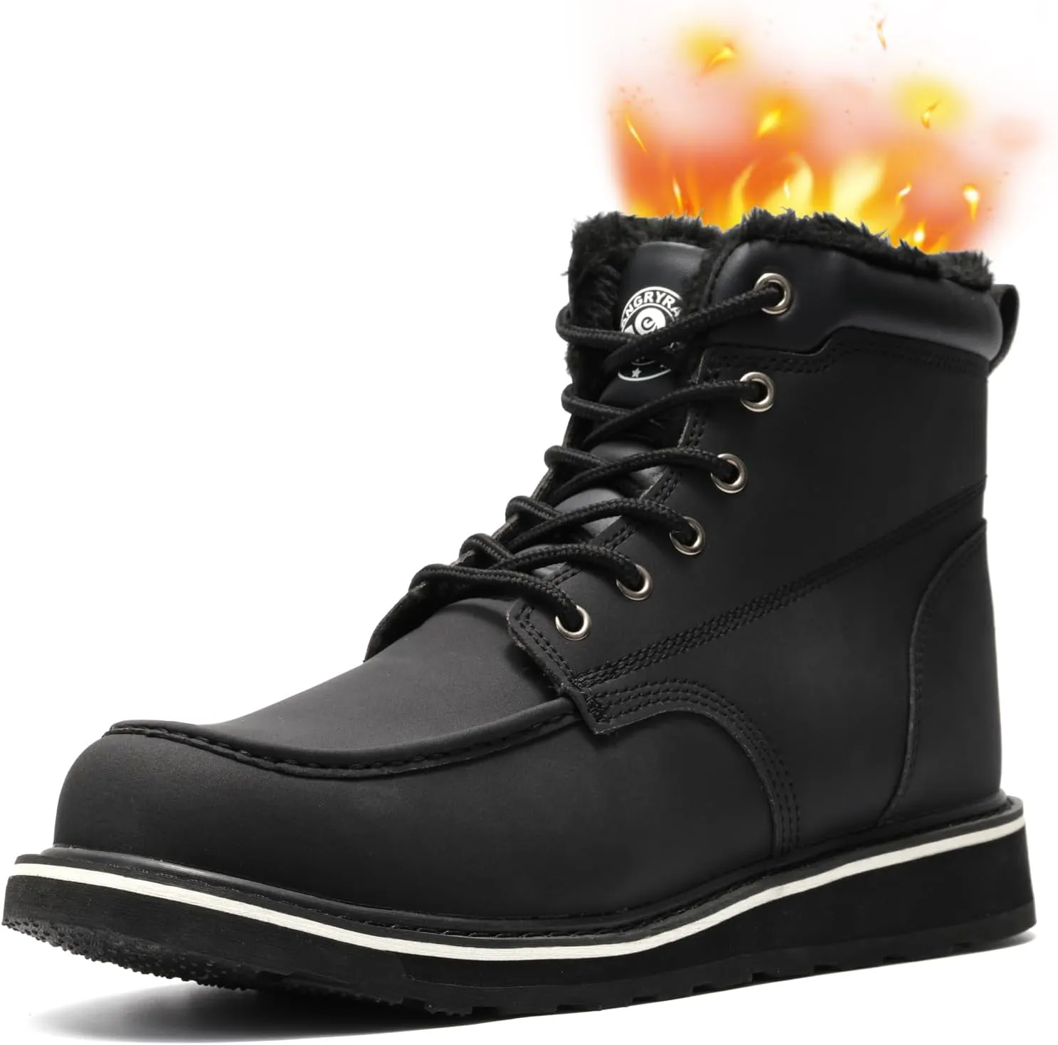 ANGRYRAM Winter Steel Toe Boots for Men Moc Toe Waterproof Work Boots Men's Comfortable Steel Toe Wedge Safety Boots Lightweight Indestructable Construction Boots