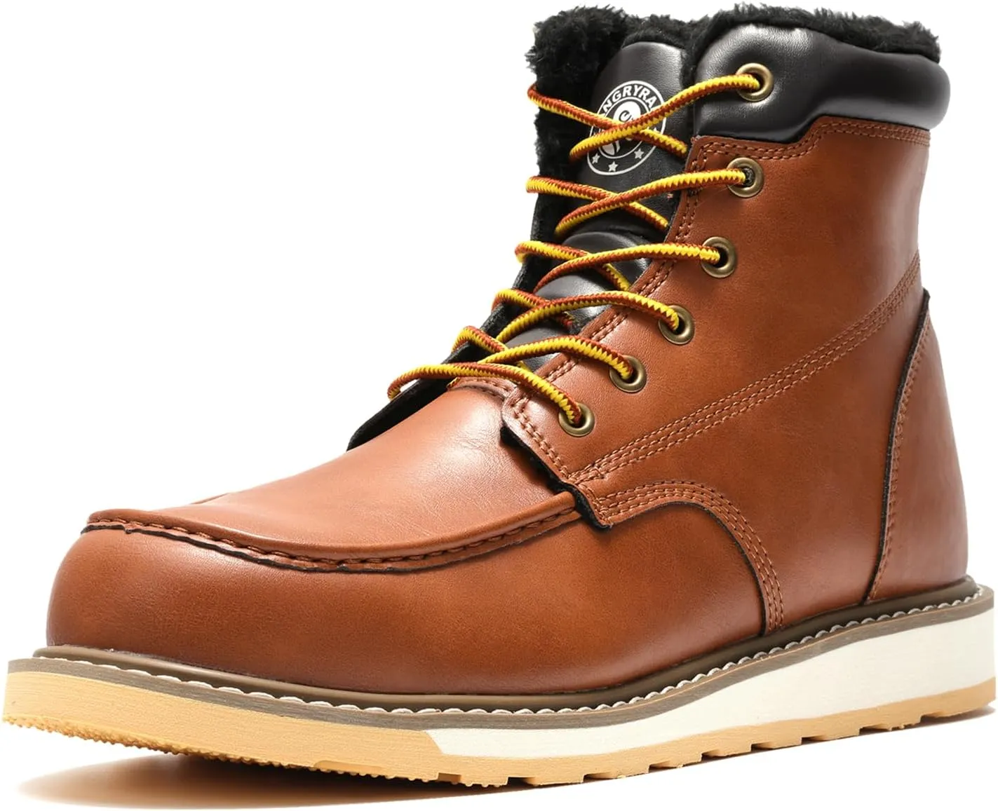 ANGRYRAM Winter Steel Toe Boots for Men Moc Toe Waterproof Work Boots Men's Comfortable Steel Toe Wedge Safety Boots Lightweight Indestructable Construction Boots