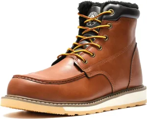ANGRYRAM Winter Steel Toe Boots for Men Moc Toe Waterproof Work Boots Men's Comfortable Steel Toe Wedge Safety Boots Lightweight Indestructable Construction Boots