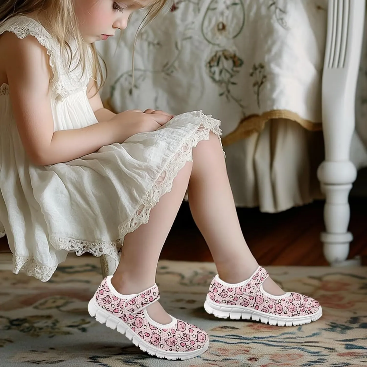 Animal Print Mary Jane for Girls Slip On Casual Outdoor School Sports Shoes Lightweight Flat Walking Sneaker