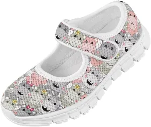 Animal Print Mary Jane for Girls Slip On Casual Outdoor School Sports Shoes Lightweight Flat Walking Sneaker