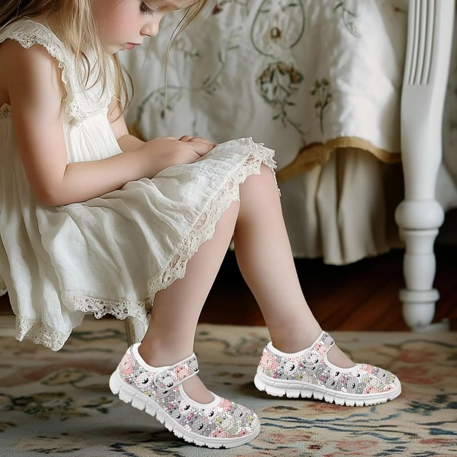 Animal Print Mary Jane for Girls Slip On Casual Outdoor School Sports Shoes Lightweight Flat Walking Sneaker