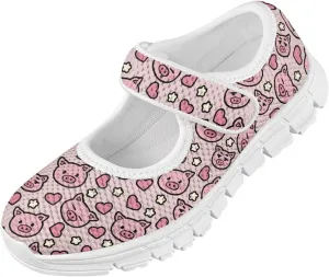 Animal Print Mary Jane for Girls Slip On Casual Outdoor School Sports Shoes Lightweight Flat Walking Sneaker