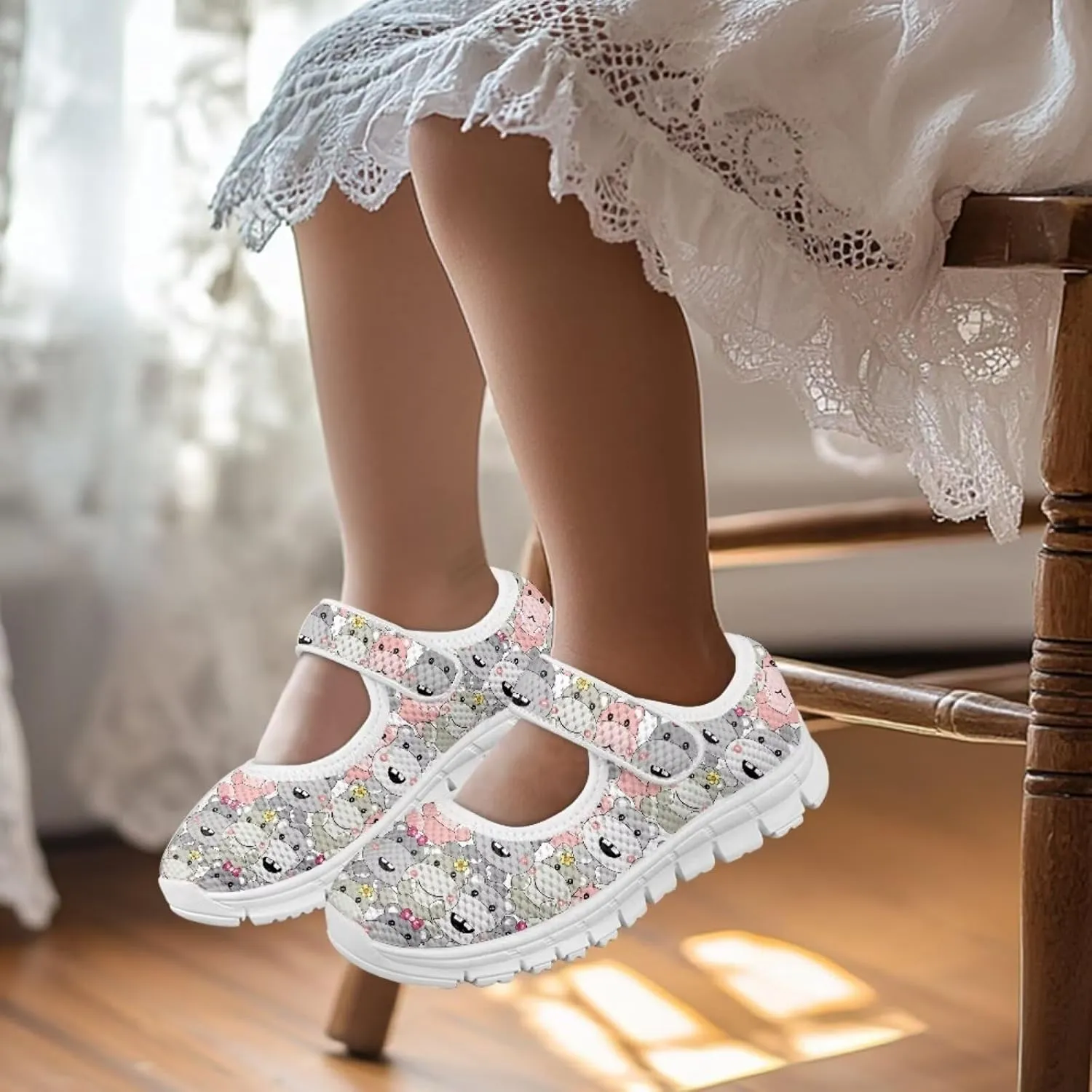 Animal Print Mary Jane for Girls Slip On Casual Outdoor School Sports Shoes Lightweight Flat Walking Sneaker
